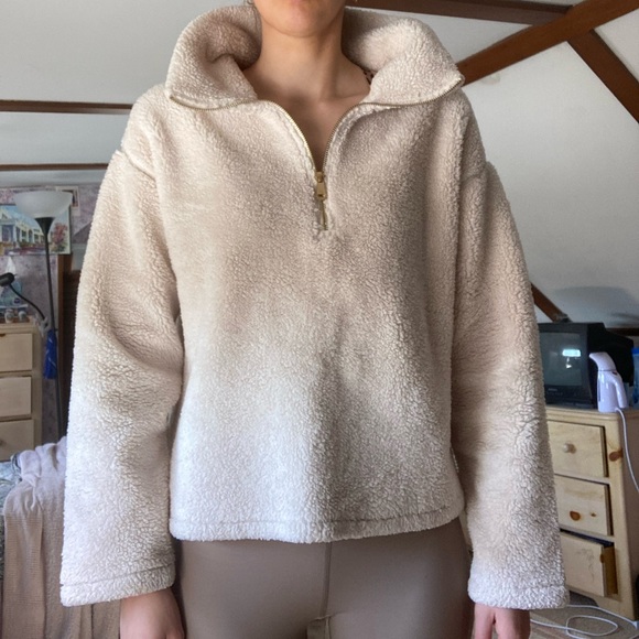Ralph Lauren Cream Teddy Quarter Zip Sweatshirt - Picture 5 of 7